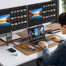 HUB USB-C adapteris - 3x USB-A 3.0 / HDMI / VGA / RJ45 / SD / TF / TF / C kortelių skaitytuvas - pilka