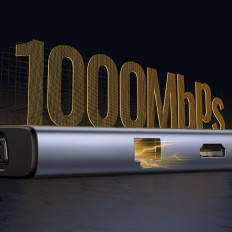 HUB USB-C Adapter - 3x USB-A 3.0 / HDMI / VGA / RJ45 / SD / TF / TF / C-kaardi lugeja - hall