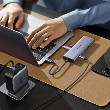 HUB USB-C adaptér - 3x USB-A 3,0 / HDMI / VGA / RJ45 / SD / SD / TF / TF / TF / TF / C čtečka karet