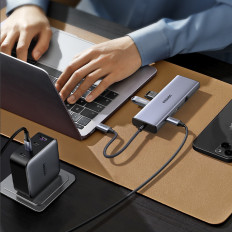 HUB USB-C adaptér - 3x USB-A 3,0 / HDMI / VGA / RJ45 / SD / SD / TF / TF / TF / TF / C čtečka karet