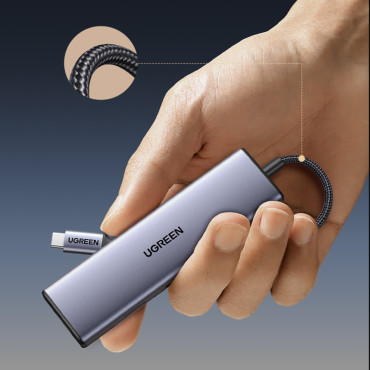 HUB USB-C Adapter - 3x USB-A 3.0 / HDMI / VGA / RJ45 / SD / TF / TF / C-kaardi lugeja - hall