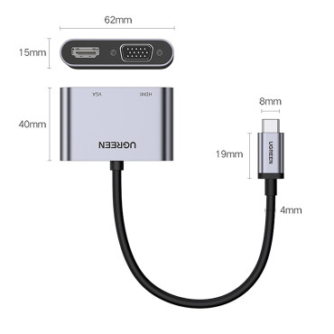 USB-C Distributör Adapter - HDMI / VGA / USB-A 3.0 / USB-C PD - Grå
