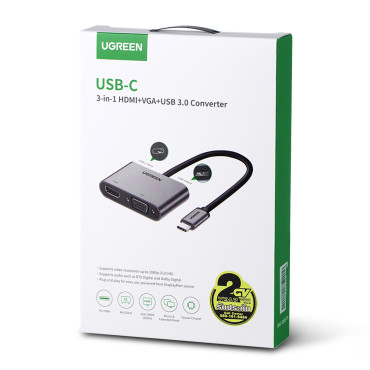 USB-C Distributøradapter - HDMI / VGA / USB-A 3.0 / USB-C PD - Grå
