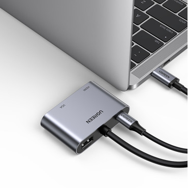 USB-C Distributör Adapter - HDMI / VGA / USB-A 3.0 / USB-C PD - Grå
