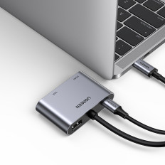 USB-C Distributör Adapter - HDMI / VGA / USB-A 3.0 / USB-C PD - Grå