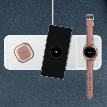 3in1 Samsung Trio Induction Polnilnik za telefon / Galaxy Watch / Buds - bela