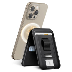 Μαγνητικό πορτοφόλι πορτοφόλι χαρτοφυλακίου Magsafe με στάση και λαβή για το δάχτυλο - μαύρο