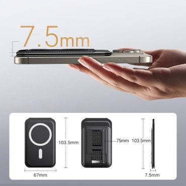 Magnetic Wallet Magsafe card wallet with a stand and handle for finger - black