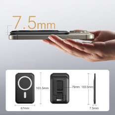 Magnetic Wallet Magsafe card wallet with a stand and handle for finger - black