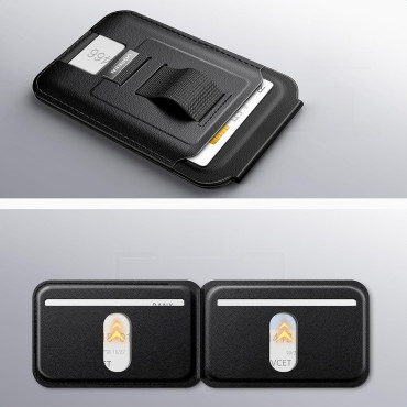 Carteira Magsafe de Carteira Magnética Magsafe com um suporte e alça para o dedo - preto