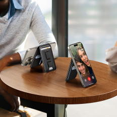 Cartera magnética de la cartera de Magsafe con un soporte y la manija para el dedo - Negro