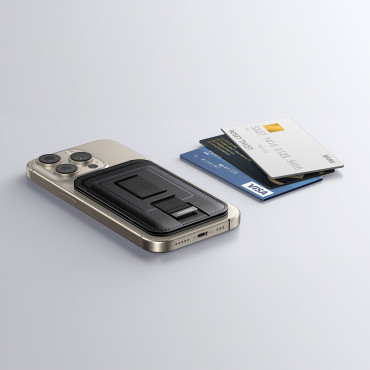 Magnetic Wallet Magsafe Card Wallet med stativ og håndtak for finger - svart
