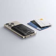 Magnetisk Wallet Magsafe Card Plånbok med stativ och handtag för finger - svart