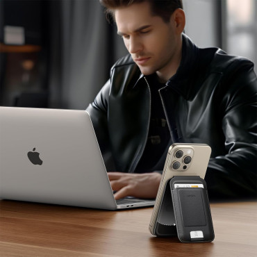 Magnetisk plånbok Magsafe kort plånbok med stativ - svart