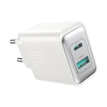 Carregador de rede USB-C - USB-A 30W PD - Branco