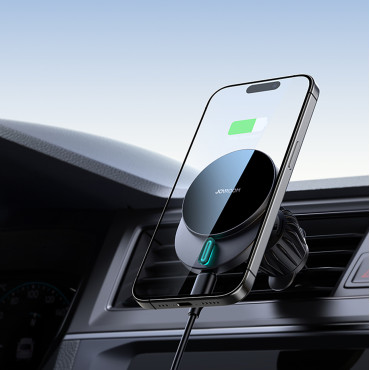 Magnetische handgreep aan de telefoon met een 15W-inductielader op een geruite vliegtuig - zwart