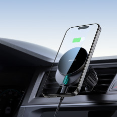 Magnetiskt handtag på telefonen med en 15W induktionslastare på ett rutigt flygplan - svart