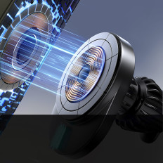 Magnetische handgreep aan de telefoon met een 15W-inductielader op een geruite vliegtuig - zwart