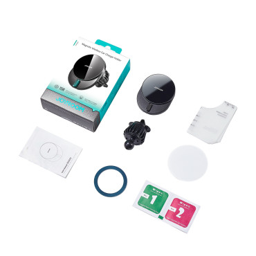 Magnetic handle on the phone with a 15W induction loader on a checkered aircraft - black