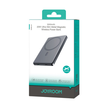 POWERBANK 5000MAH USB-C 20W PD ir indukcinis pakrovimas 15W - pilka