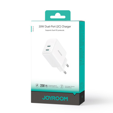 Carregador de rede 2x USB-C 20W PD QC 3.0 - Branco