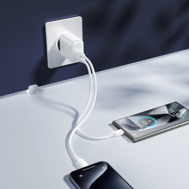 Carregador de rede 2x USB-C 20W PD QC 3.0 - Branco