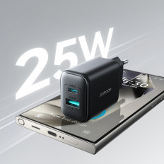 USB-C och USB-A-nätverksladdare 25W SFC PPS PD - Svart