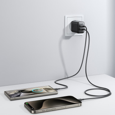 USB-C ir USB-tinklas įkroviklis 25W SFC PPS PD - juoda
