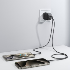 USB-C ir USB-tinklas įkroviklis 25W SFC PPS PD - juoda