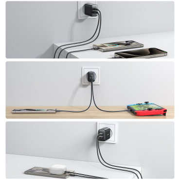 USB-C och USB-A-nätverksladdare 25W SFC PPS PD - Svart