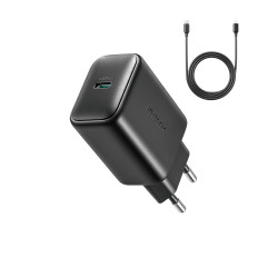 Nätverkslastare USB-C 25W SFC PPS PD + USB-C 1M-kabel - Svart