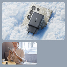 Verkkokuormaaja USB-C 25W SFC PPS PD + USB-C 1M -kaapeli - musta