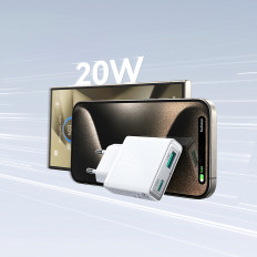 Mała i supercienka ładowarka sieciowa 20W USB-A USB-C - biała