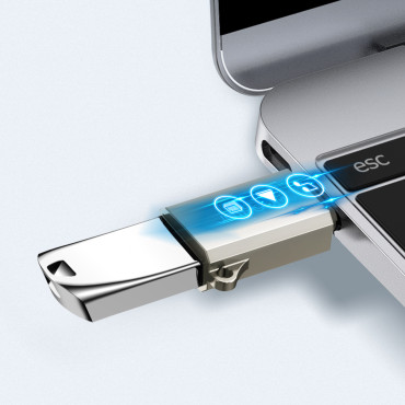 USB-C adapteris (vīrietis) - USB-A (sieviete) ar pavadas acu - sudraba