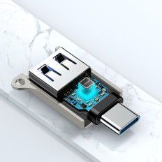 USB-C adapteris (vīrietis) - USB-A (sieviete) ar pavadas acu - sudraba