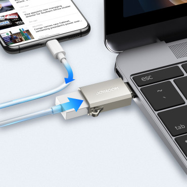 USB-C-adapter (Mand) - USB-A (Kvinde) med et snorøje - Sølv