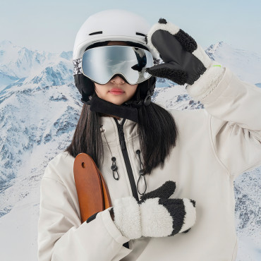 Gants de ski Panda pour enfants et taille adulte S - Noir / Blanc