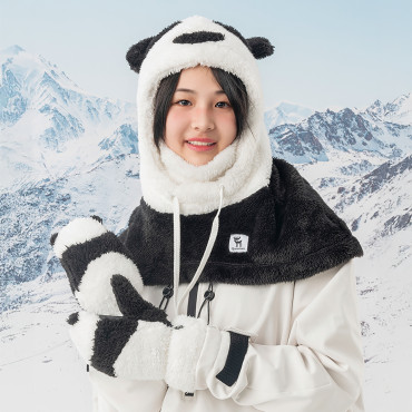 Gants de ski Panda pour enfants et taille adulte S - Noir / Blanc