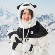 Ski Gloves Panda for Children and Adult Size S - Black / White
