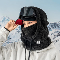 Varm Balaclava med päls vinterskidåkning Arctic Velvet storlek L - Svart