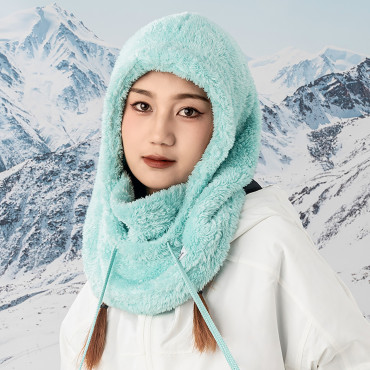 Varm Balaclava med päls vinterski Arctic sammetstorlek m - mint