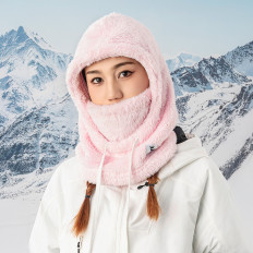 Warm Balaclava met Bont Winter Ski Arctic Fluwelen Maat M - Roze