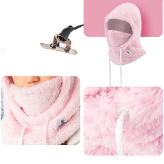 Warm Balaclava with Fur Winter Ski Arctic Velvet Size L - Pink