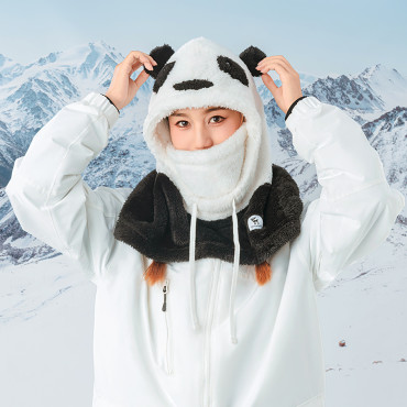 Vinter Balaclava Vinter med päls panda för barn och vuxen storlek m - svart / vit