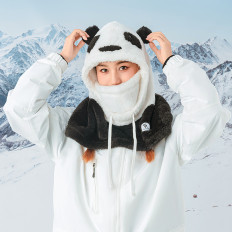 Vinter Balaclava Vinter med päls panda för barn och vuxen storlek m - svart / vit