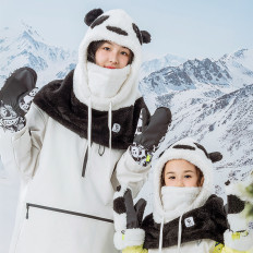 Vinter Balaclava Vinter med päls panda för barn och vuxen storlek m - svart / vit