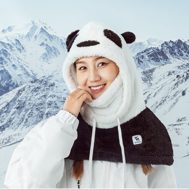 Vinter Balaclava Vinter med pels Panda for barn og voksen størrelse M - Svart / Hvit