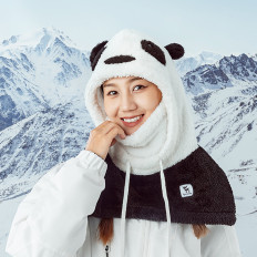 Vinter Balaclava Vinter med pels Panda for barn og voksen størrelse M - Svart / Hvit