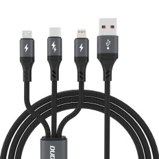 3In1 Cable 60W USB-A Cable - Microusb USB-C iPhone Lightning 1.2m - melns