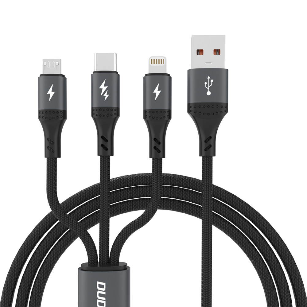 Cable 3IN1 60W USB-A Cable - MicroUSB USB-C Rayo de iPhone 1.2m - negro